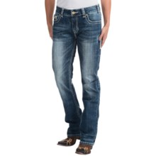 43%OFF レディースカジュアルジーンズ ロックンロールカウガールレザーディテールジーンズ - ボーイフレンドフィット、中層、（女性用）ブーツカット Rock and Roll Cowgirl Leather Detail Jeans - Boyfriend Fit Mid Rise Bootcut (For Women)画像